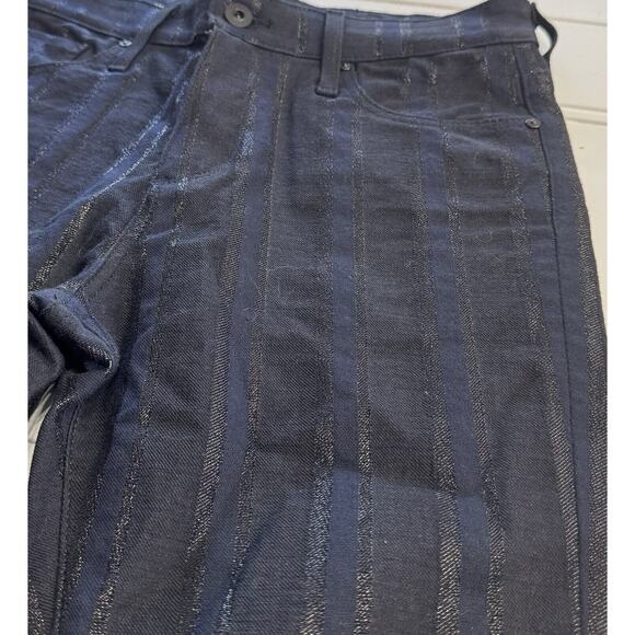 AG Adiano Goldschmied Farrah Skinny Ankle Jean 27R Black Blue Metallic Striped - Picture 2 of 8